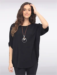 Chic Relaxed-Fit Solid Dolman Sleeve Top with Statement Necklace by Froccella