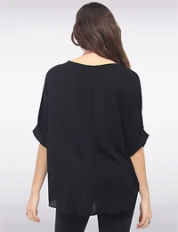 Chic Relaxed-Fit Solid Dolman Sleeve Top with Statement Necklace by Froccella