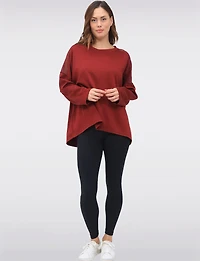 Loose Fit Long Sleeve Top with Round Neck & Mesh Trim Detail by Froccella