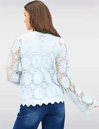 Versatile Floral Open-Knit Crochet Cardigan with Scalloped Edges by Point Zero
