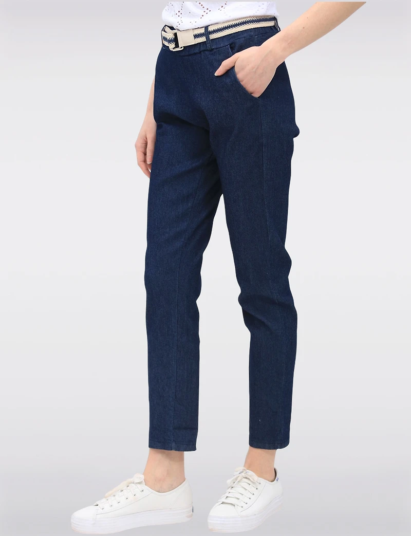 Slim-Fit Cotton Stretch Denim Pull-On Pants with Removable Belt by Froccella