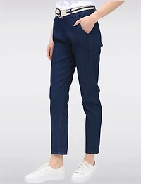 Slim-Fit Cotton Stretch Denim Pull-On Pants with Removable Belt by Froccella