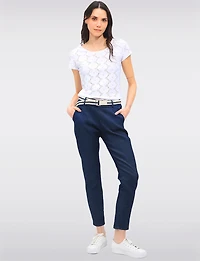 Slim-Fit Cotton Stretch Denim Pull-On Pants with Removable Belt by Froccella