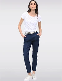 Slim-Fit Cotton Stretch Denim Pull-On Pants with Removable Belt by Froccella