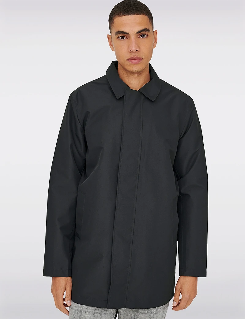 Men’s Classic Navy Lightweight Nylon Twill Mid-Length Zip-Front Jacket by Only