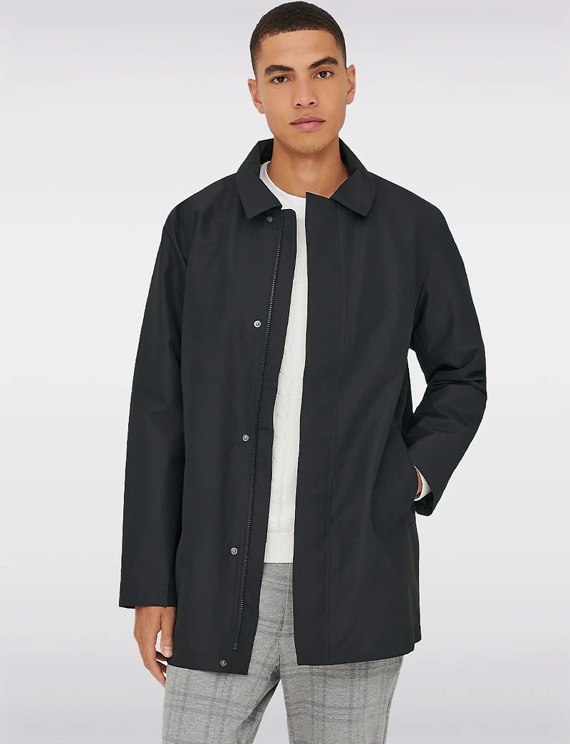 Men’s Classic Navy Lightweight Nylon Twill Mid-Length Zip-Front Jacket by Only