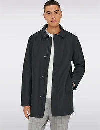 Men’s Classic Navy Lightweight Nylon Twill Mid-Length Zip-Front Jacket by Only