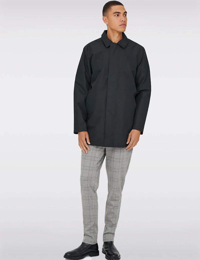 Men’s Classic Navy Lightweight Nylon Twill Mid-Length Zip-Front Jacket by Only