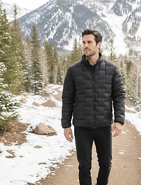 Men's Black Lightweight Quilted Puffer Jacket with Eco-Down by Point Zero