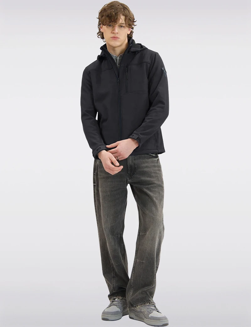 Black Dry-Tech Wind & Water-Resistant Softshell Jacket With Hood by Point Zero