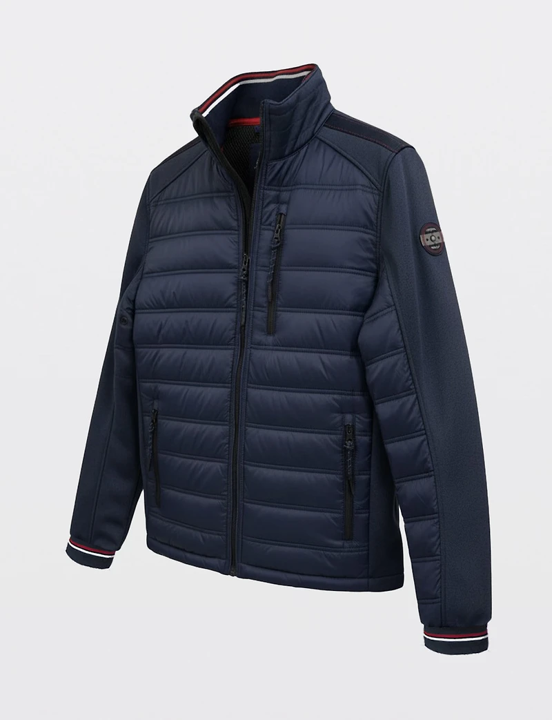 Men's Navy Lightweight Puffer Jacket With Quilted-Knit Rib Design by Point Zero
