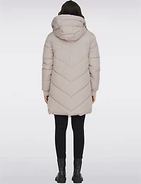 Trendy Chevron Quilted Puffer Jacket with Attached Hood and Drawstrings by JDY