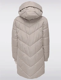 Trendy Chevron Quilted Puffer Jacket with Attached Hood and Drawstrings by JDY