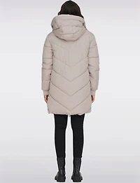 Trendy Chevron Quilted Puffer Jacket with Attached Hood and Drawstrings by JDY