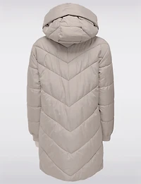 Trendy Chevron Quilted Puffer Jacket with Attached Hood and Drawstrings by JDY