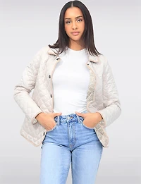 Vegan Reversible Print on Solid Quilted Jacket with Contrasting Trim by Saki