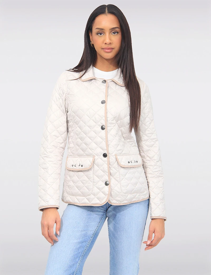 Vegan Reversible Print on Solid Quilted Jacket with Contrasting Trim by Saki