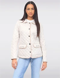 Vegan Reversible Print on Solid Quilted Jacket with Contrasting Trim by Saki