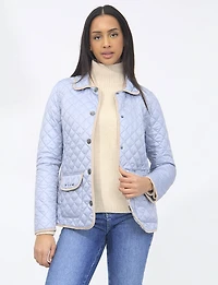 Vegan Reversible Print on Solid Quilted Jacket with Contrasting Trim by Saki
