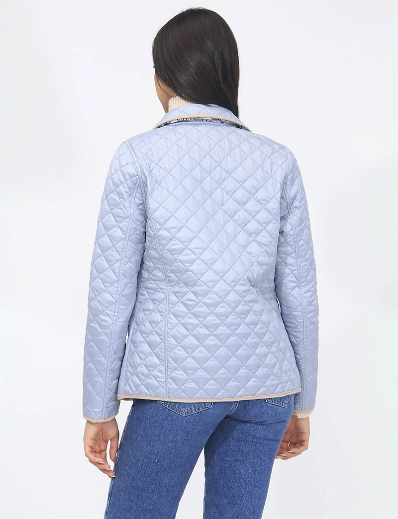 Vegan Reversible Print on Solid Quilted Jacket with Contrasting Trim by Saki