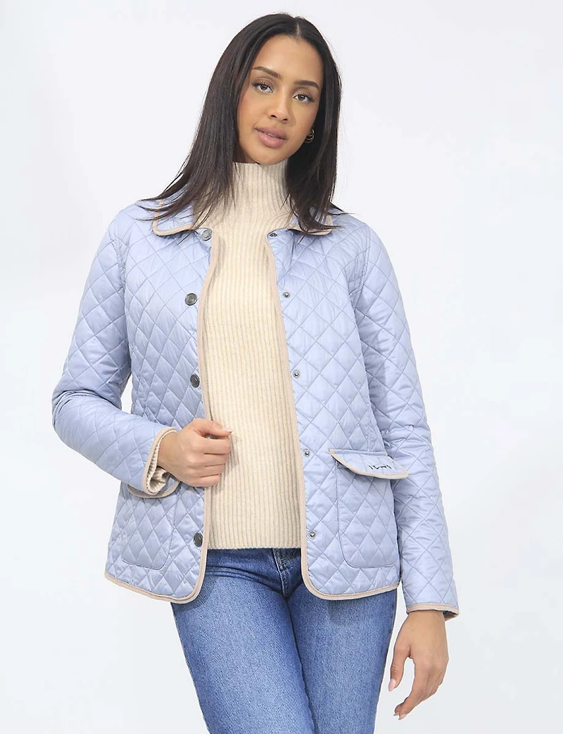 Vegan Reversible Print on Solid Quilted Jacket with Contrasting Trim by Saki