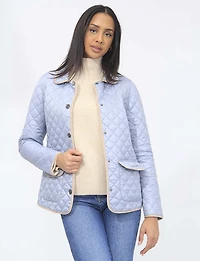 Vegan Reversible Print on Solid Quilted Jacket with Contrasting Trim by Saki