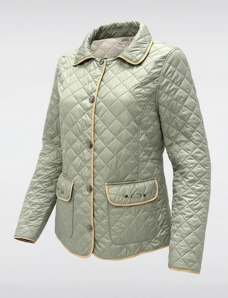Vegan Reversible Print on Solid Quilted Jacket with Contrasting Trim by Saki