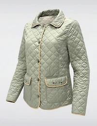 Vegan Reversible Print on Solid Quilted Jacket with Contrasting Trim by Saki