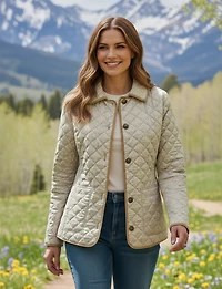 Vegan Reversible Print on Solid Quilted Jacket with Contrasting Trim by Saki