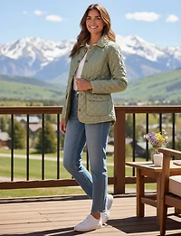 Vegan Reversible Print on Solid Quilted Jacket with Contrasting Trim by Saki