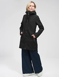 Lightweight Vegan Floral Quilted Mid-Length Jacket Parka with Hood by Saki