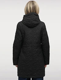 Lightweight Vegan Floral Quilted Mid-Length Jacket Parka with Hood by Saki