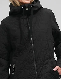 Lightweight Vegan Floral Quilted Mid-Length Jacket Parka with Hood by Saki