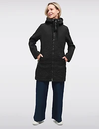 Lightweight Vegan Floral Quilted Mid-Length Jacket Parka with Hood by Saki