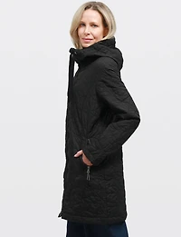 Lightweight Vegan Floral Quilted Mid-Length Jacket Parka with Hood by Saki