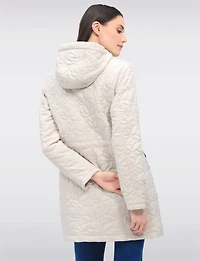 Lightweight Vegan Floral Quilted Mid-Length Jacket Parka with Hood by Saki