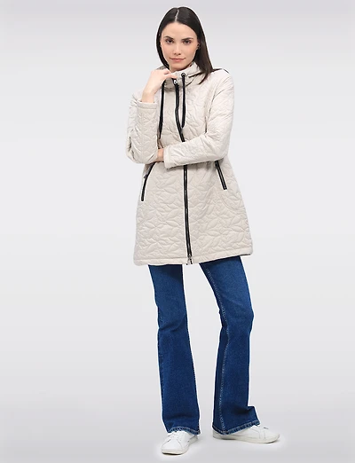 Lightweight Vegan Floral Quilted Mid-Length Jacket Parka with Hood by Saki