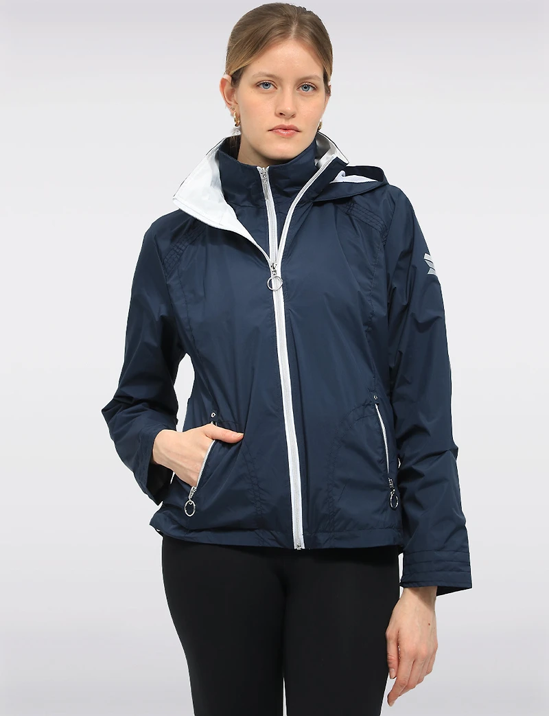 Lightweight Active Vegan Hooded Windbreaker Jacket with Inner Zip-up Bib by Saki