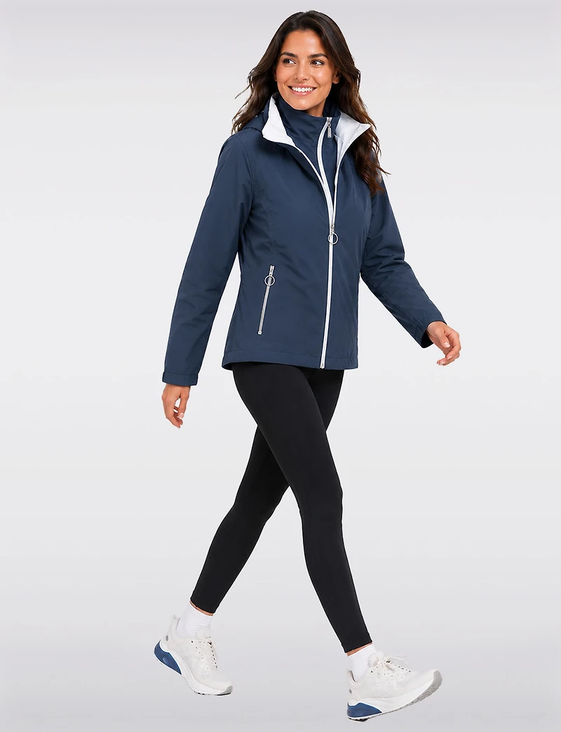 Lightweight Active Vegan Hooded Windbreaker Jacket with Inner Zip-up Bib by Saki