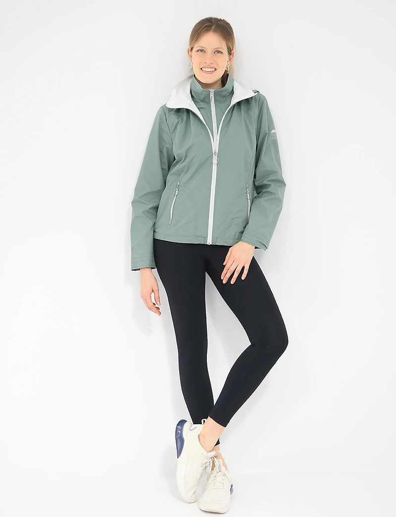 Lightweight Active Vegan Hooded Windbreaker Jacket with Inner Zip-up Bib by Saki