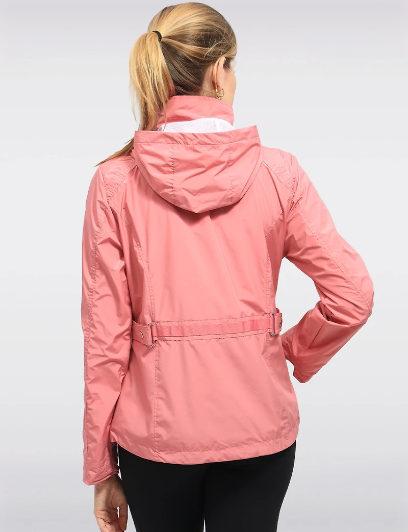 Lightweight Active Vegan Hooded Windbreaker Jacket with Inner Zip-up Bib by Saki