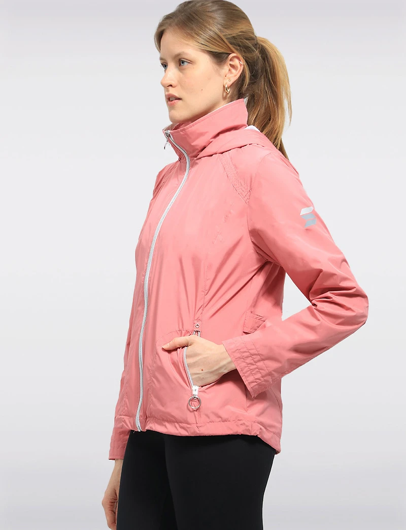 Lightweight Active Vegan Hooded Windbreaker Jacket with Inner Zip-up Bib by Saki
