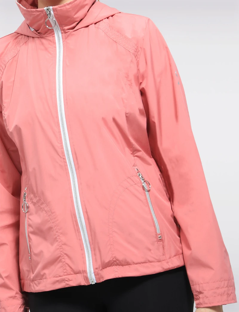 Lightweight Active Vegan Hooded Windbreaker Jacket with Inner Zip-up Bib by Saki