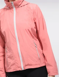 Lightweight Active Vegan Hooded Windbreaker Jacket with Inner Zip-up Bib by Saki