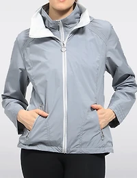 Lightweight Active Vegan Hooded Windbreaker Jacket with Inner Zip-up Bib by Saki