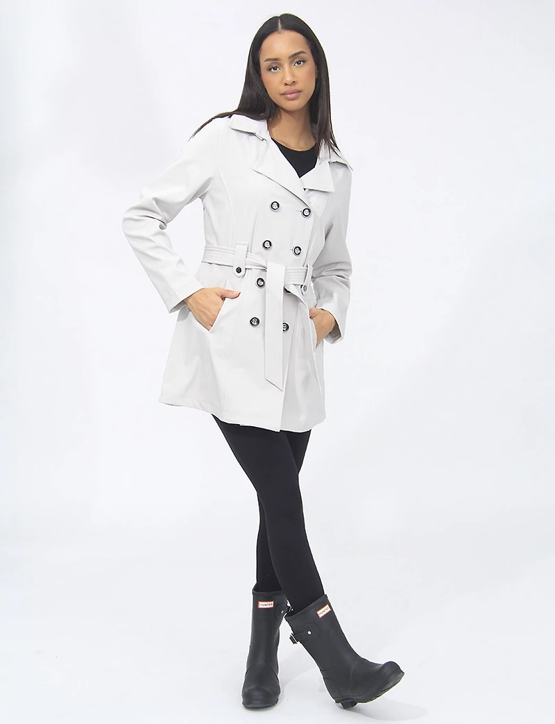 Lightweight Breathe-Tech® Softshell Double-Breasted Belted Trench Coat by Saki