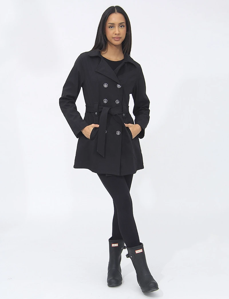 Lightweight Breathe-Tech® Softshell Double-Breasted Belted Trench Coat by Saki
