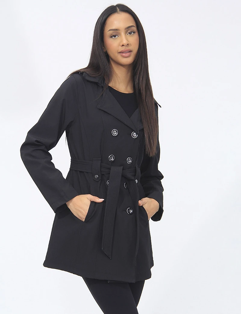 Lightweight Breathe-Tech® Softshell Double-Breasted Belted Trench Coat by Saki