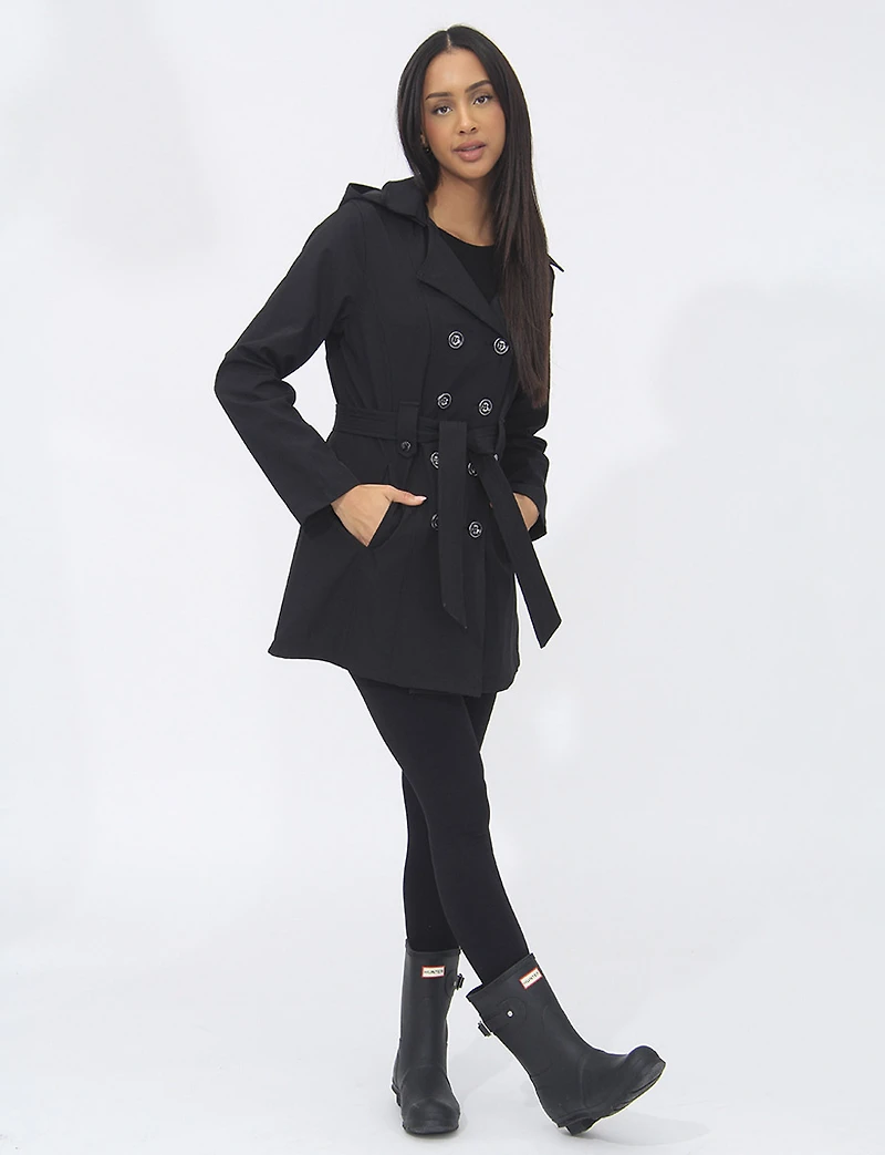 Lightweight Breathe-Tech® Softshell Double-Breasted Belted Trench Coat by Saki