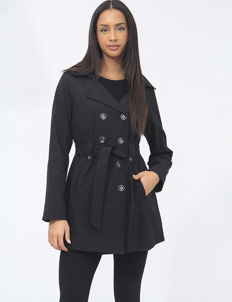 Lightweight Breathe-Tech® Softshell Double-Breasted Belted Trench Coat by Saki